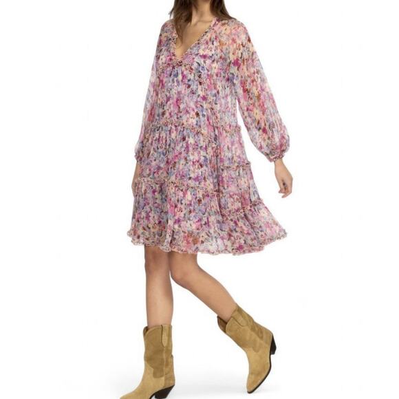 Johnny Was 100% Silk Floral Tiered Dress 2-Piece Set XS EUC Tunic Midi Boxy - Picture 6 of 8